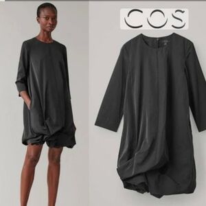 COS Elegant Black Women’s Dress - Minimal A-Line With Draped Element Size 8